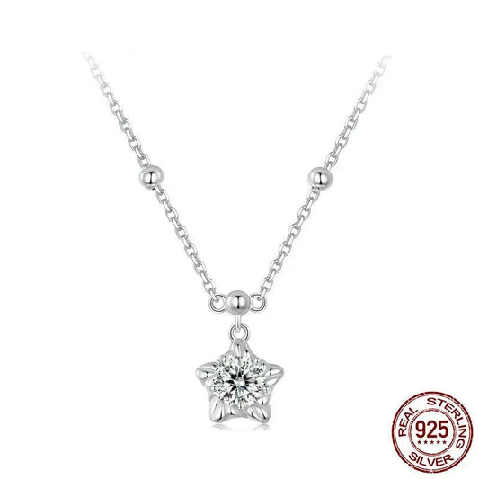 0.5CT Star Brilliant Cut Moissanite Pendant Necklace 925 Silver Flower Lab Diamond Test Past D Color Gemstone Necklace