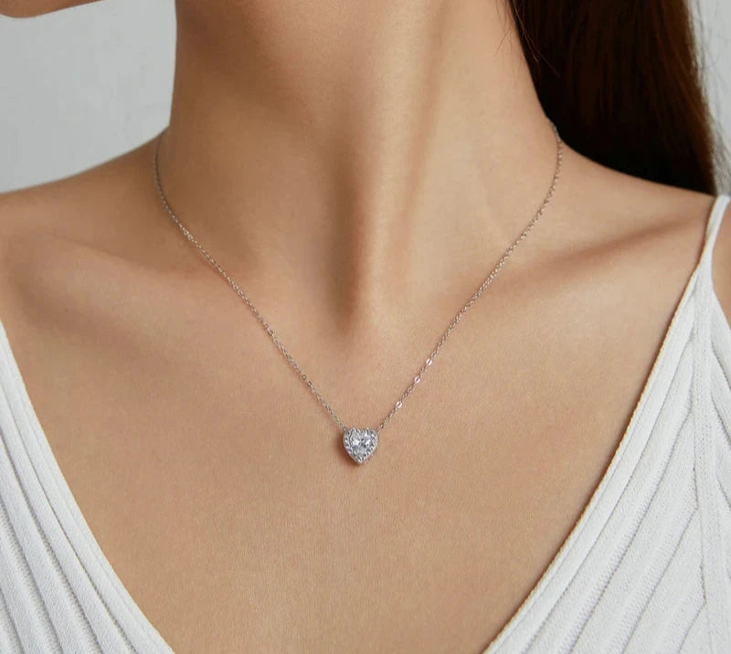 925 Sterling Silver Bright Love Necklace Chain Dazzling Shiny Heart Shape Crystal Charm Wedding Engagement Jewelry SCN455