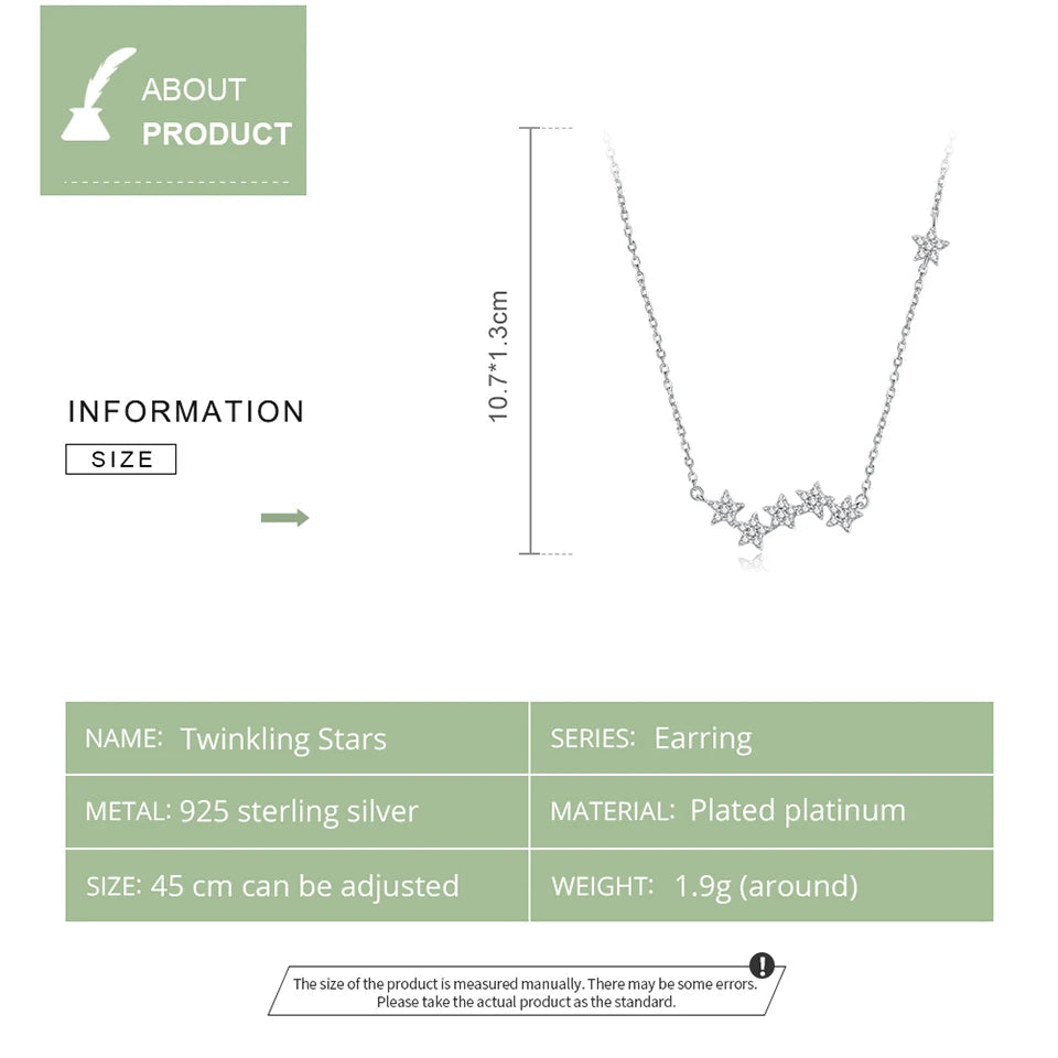 925 Sterling Silver Clear CZ Twinkling Stars Pendant Necklace for Women Wedding Family Gifts Fine Jewelry SCN419