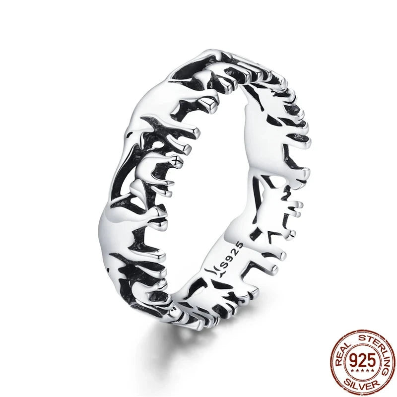 925 Sterling Silver Stackable Animal Collection Elephant Family Finger Rings for Women Trendy Silver Jewelry SCR344