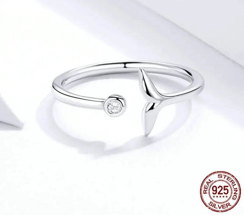 925 Sterling Silver 2 Color Fish Tail Mermaid Open Finger Rings for Women Adjustable Band Free Size Bijoux SCR618