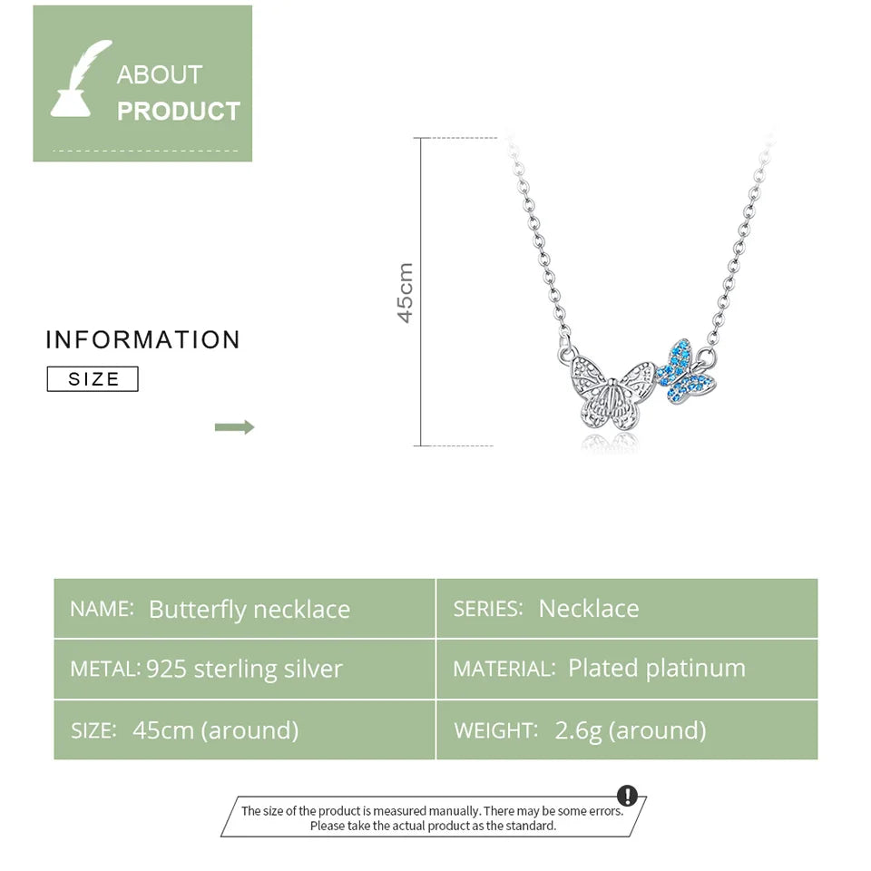 925 Sterling Silver Blue Zircon Flying Butterfly Necklace Women Birthday Gift Korean Style Fashion Jewelry Gift SCN384