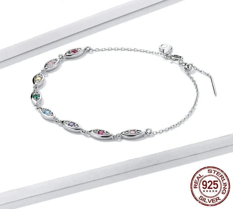 925 Sterling Silver Colorful Demon Eye Bracelet for Women Classic Trendy Crystal Silver Female Bracelet Fine Jewelry Gift