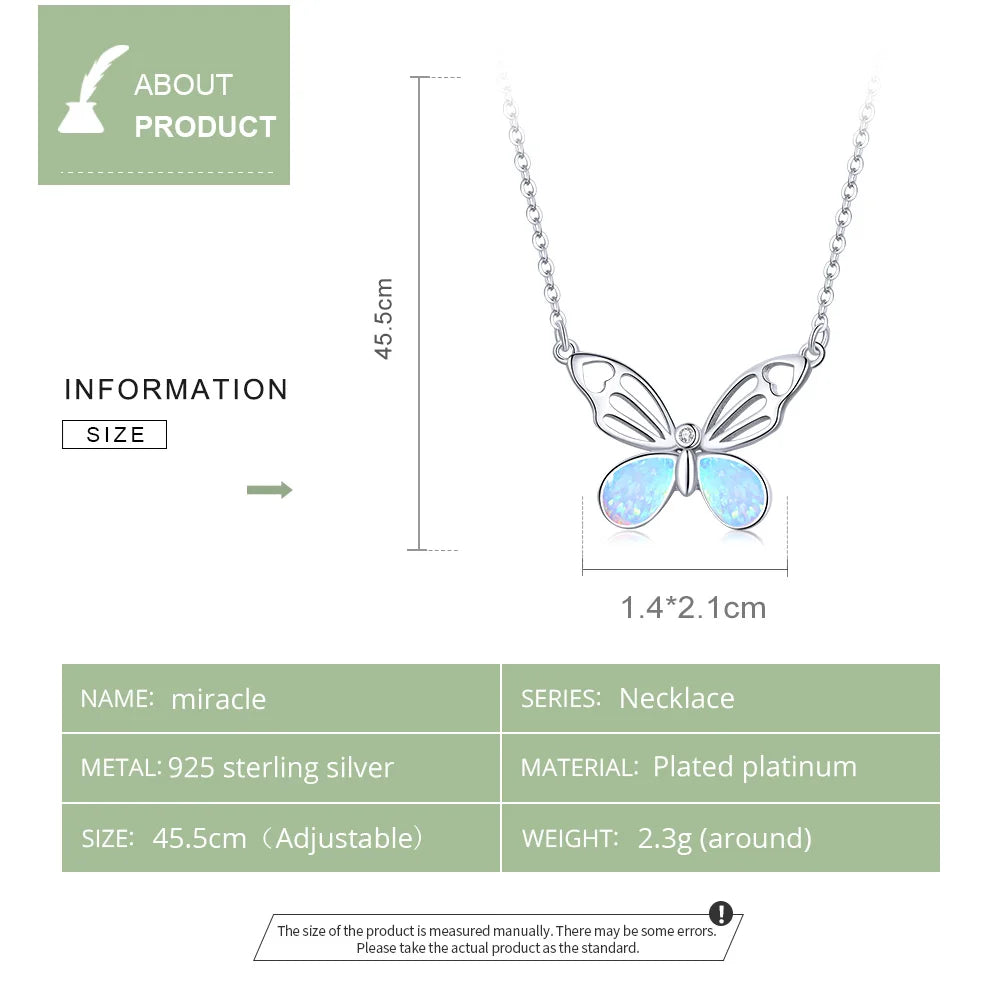 925 Sterling Silver Colorful Opal Butterfly Pendant Necklace Hollow Pattern Insect Neck Chain Women Fine Jewelry BSN216