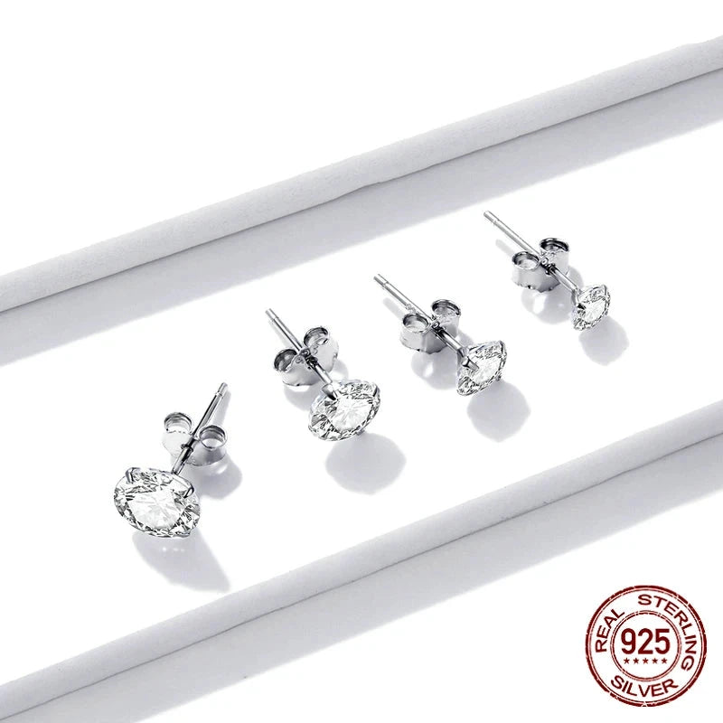 925 Sterling Silver Platinum Plated Round Cubic Zirconia Hypoallergenic Earrings 4mm 5mm 6mm 7mm BSE166