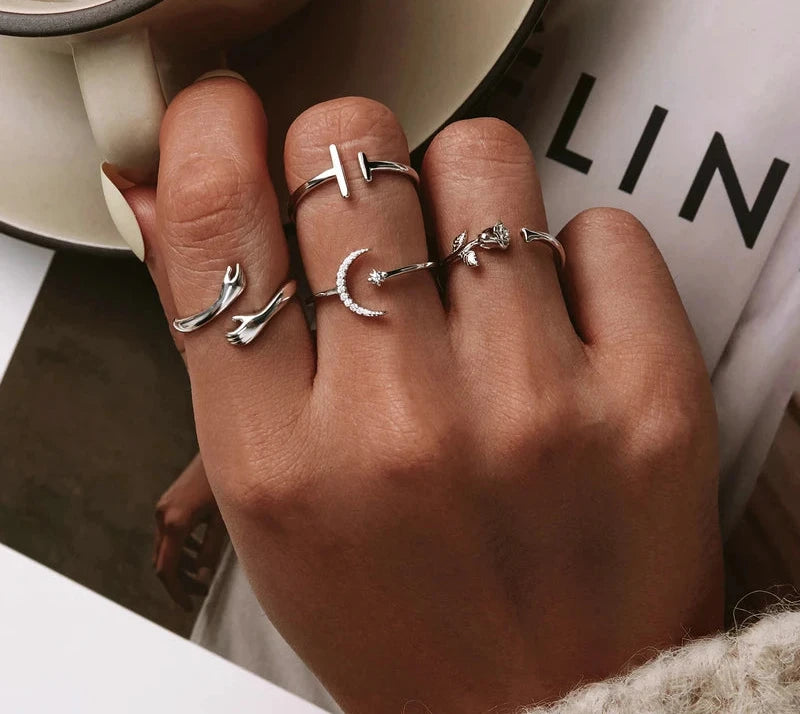 925 Sterling Silver Simple Minimalist Open Adjustable Finger Rings for Women Fashion Band Female Bijoux SCR555