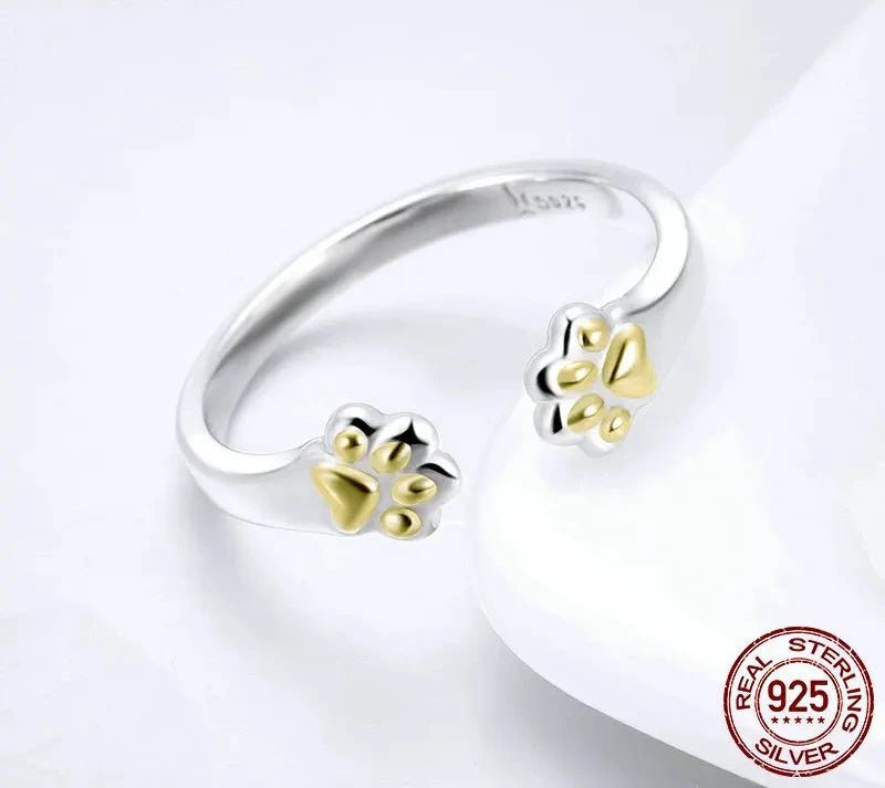 925 Sterling Silver Animal Footprints Open Size Adjustable Finger Rings for Women Party Wedding Jewelry SCR430