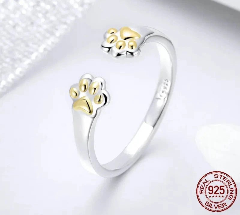 925 Sterling Silver Animal Footprints Open Size Adjustable Finger Rings for Women Party Wedding Jewelry SCR430