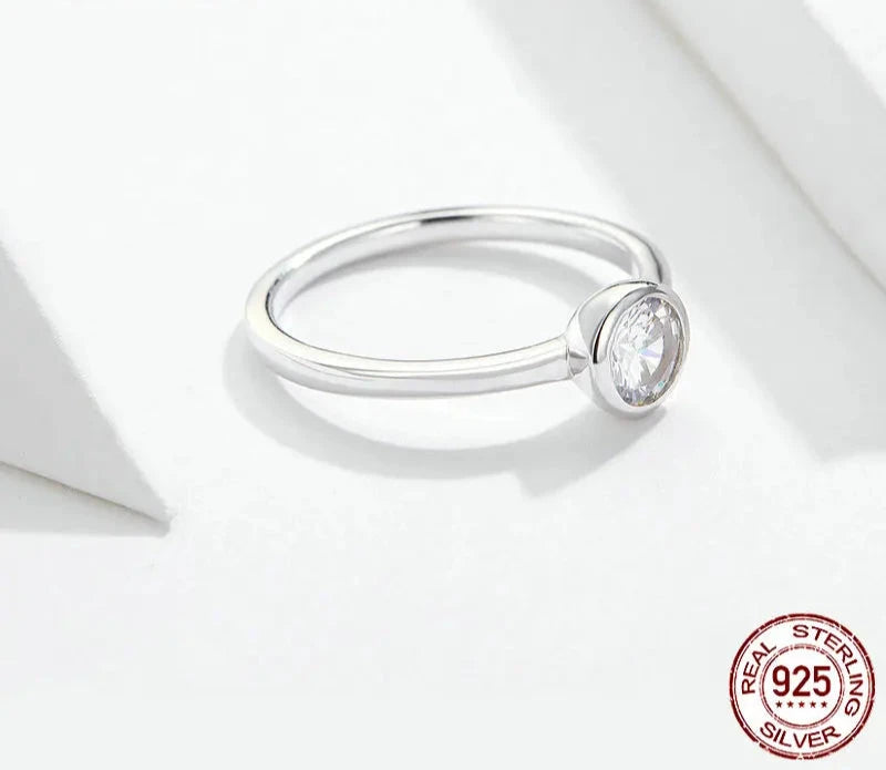 925 Sterling Silver Clear CZ Finger Ring Minimalist Women Engagement Wedding Basic Band Ring SCR535