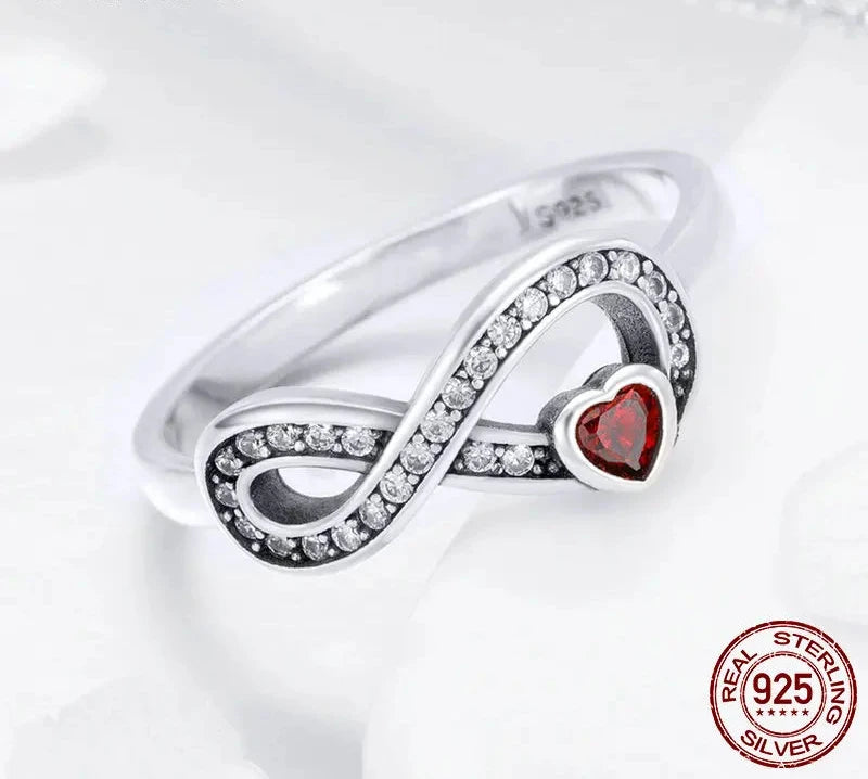 925 Sterling Silver Infinity Love Forever Heart Clear CZ Finger Ring for Women Wedding Engagement Jewelry SCR415