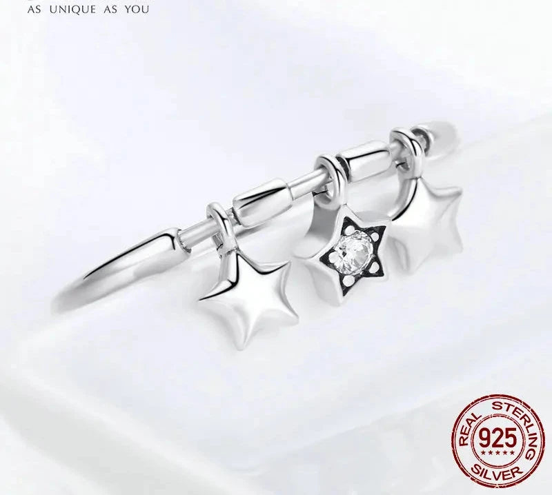 925 Sterling Silver Fashion Sparkling Dangle Star Finger Rings for Women Wedding Engagement Ring Jewelry SCR406