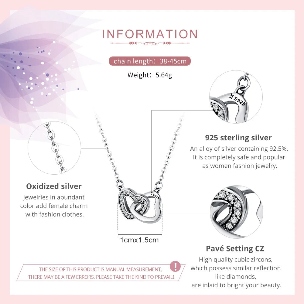 925 Sterling Silver Connected Heart Pendant Necklace for Girlfriend Valentine's Day Gift Fine Jewelry SCN181