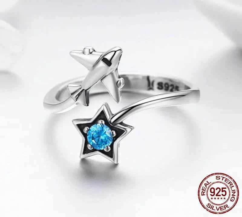 925 Sterling Silver Trendy Star Tours Star & Plane Female Finger Rings for Women Sterling Silver Jewelry Anel SCR322