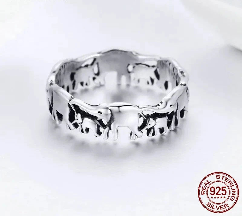 925 Sterling Silver Stackable Animal Collection Elephant Family Finger Rings for Women Trendy Silver Jewelry SCR344