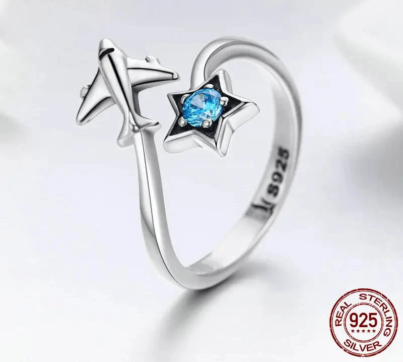 925 Sterling Silver Trendy Star Tours Star & Plane Female Finger Rings for Women Sterling Silver Jewelry Anel SCR322