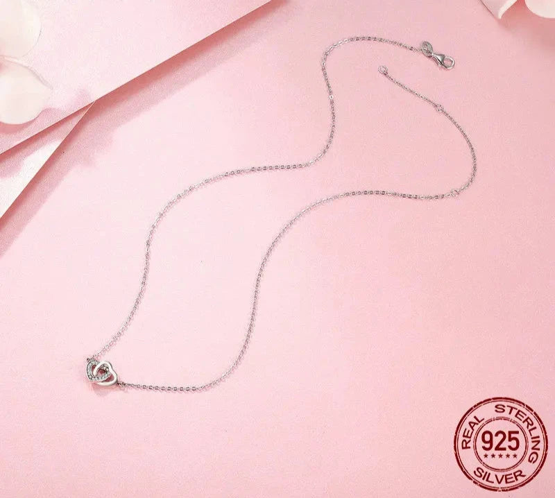 925 Sterling Silver Connected Heart Pendant Necklace for Girlfriend Valentine's Day Gift Fine Jewelry SCN181