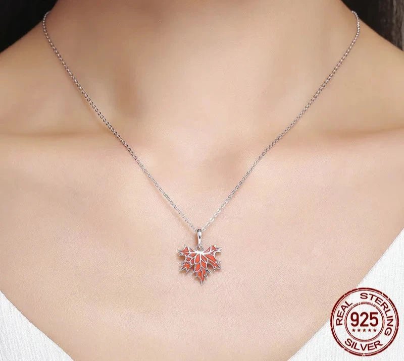 925 Sterling Silver Autumn Maple Tree Leaves Pendant Necklace for Women Luxury Sterling Silver Jewelry Gift CC585