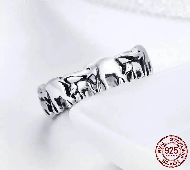 925 Sterling Silver Stackable Animal Collection Elephant Family Finger Rings for Women Trendy Silver Jewelry SCR344