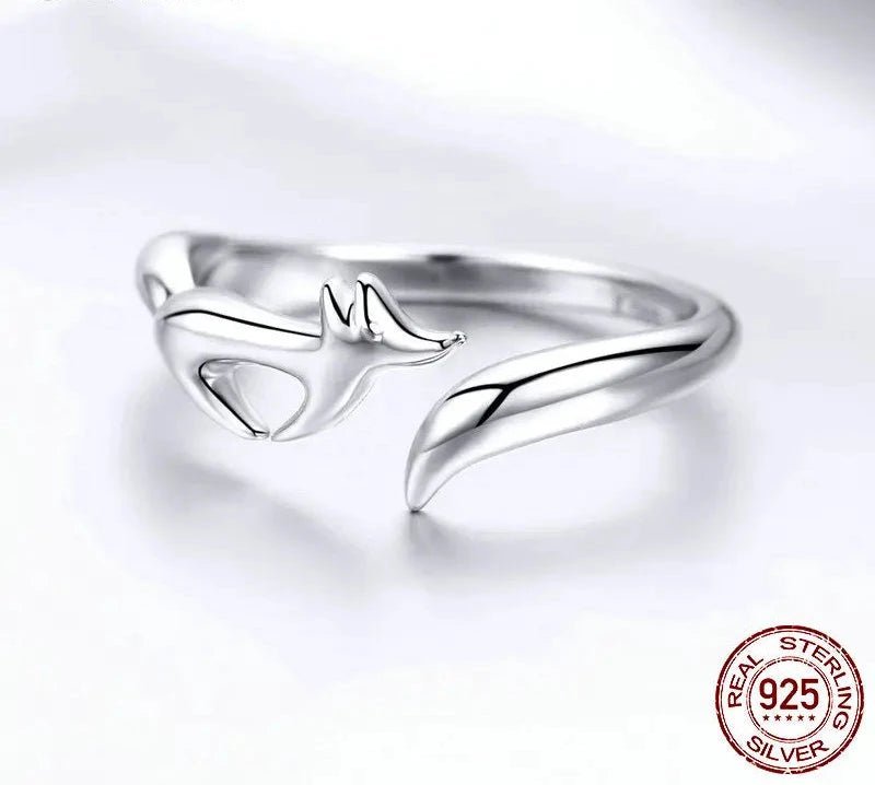 925 Sterling Silver Animal Fox Adjustable Finger Rings for Women Open Size Fox Tail Ring Sterling Silver Jewelry SCR478