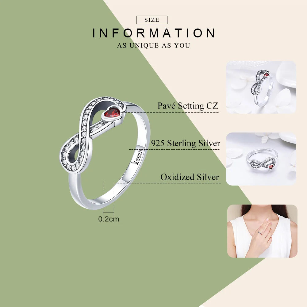 925 Sterling Silver Infinity Love Forever Heart Clear CZ Finger Ring for Women Wedding Engagement Jewelry SCR415