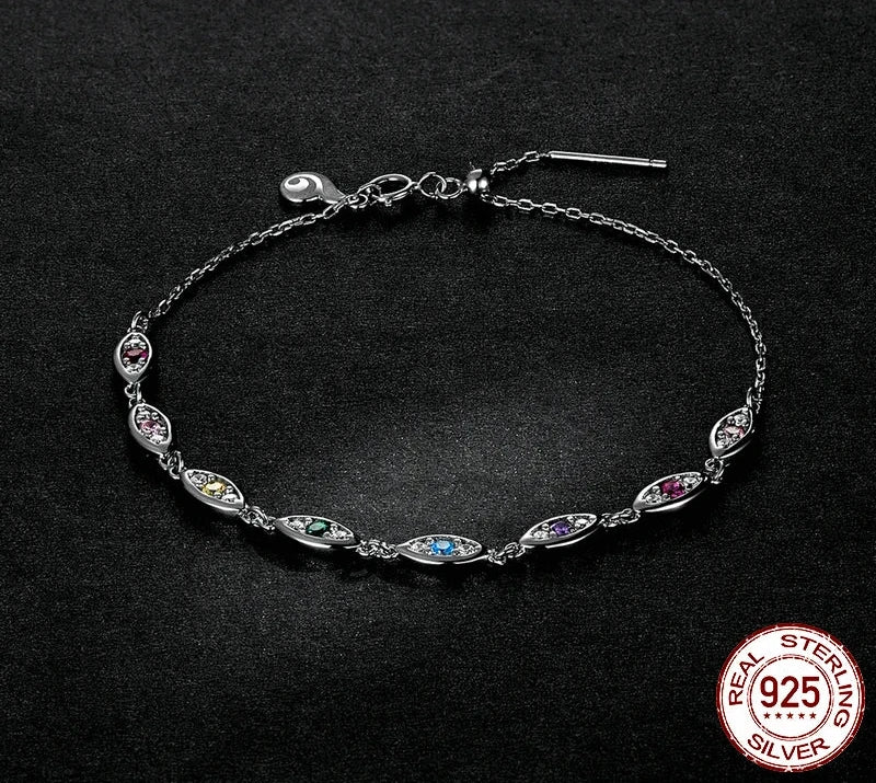 925 Sterling Silver Colorful Demon Eye Bracelet for Women Classic Trendy Crystal Silver Female Bracelet Fine Jewelry Gift