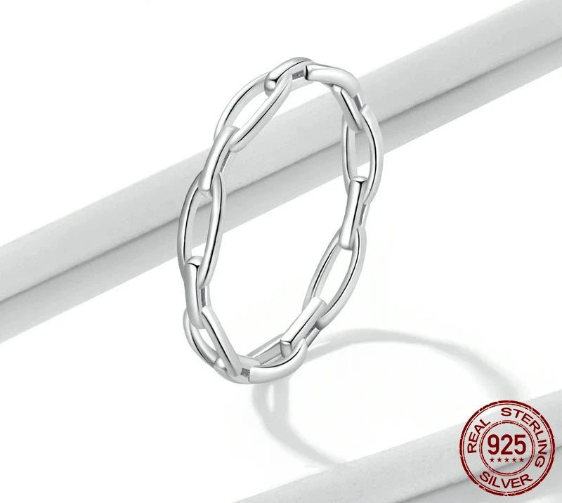 925 Sterling Silver Bohemian Style Geometric Chain Ring for Women Simple Design Ring Statement Jewelry Party Gift BSR211