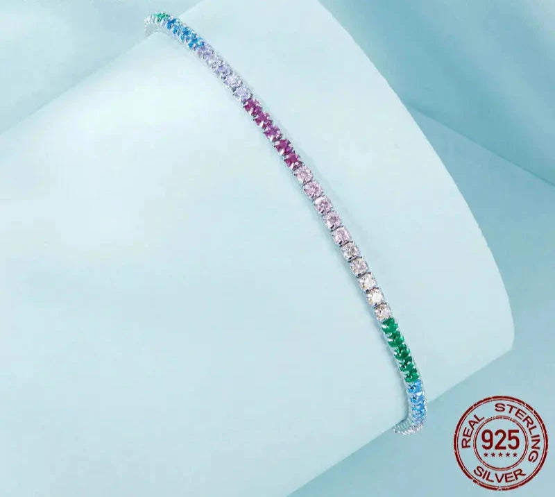 925 Sterling Silver Classic Tennis Bracelets, Rainbow Cubic Zirconia Tennis Bracelet Fashion Jewelry Gifts for Women