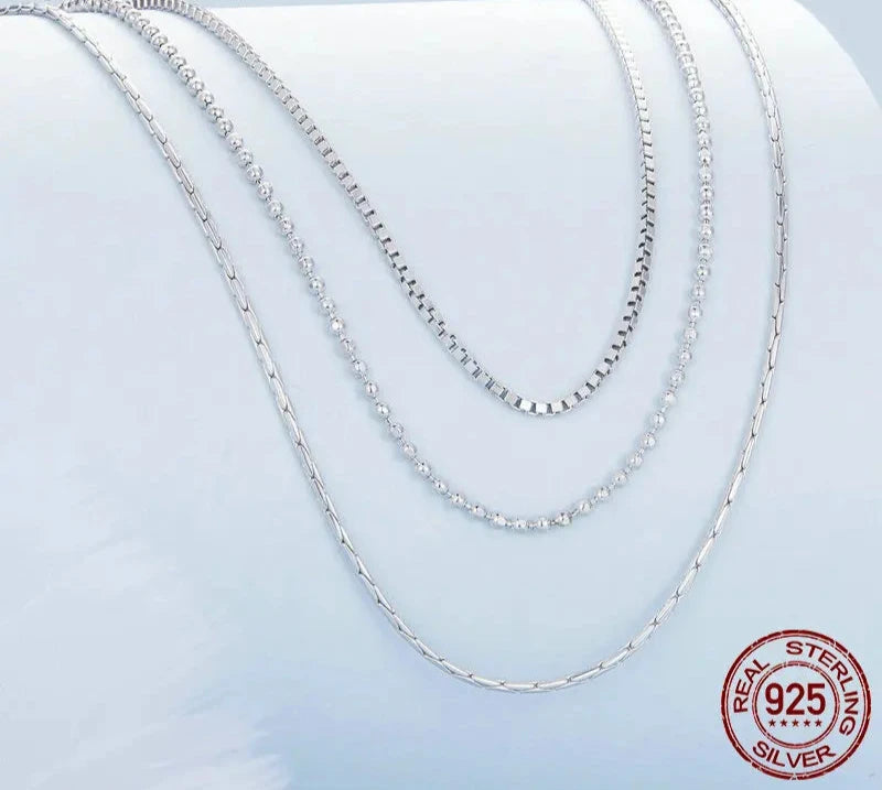 925 Sterling Silver Chic Triple Layer Necklace Box Bead Neck Chain for Women Platinum Plated Original Design Fine Jewelry