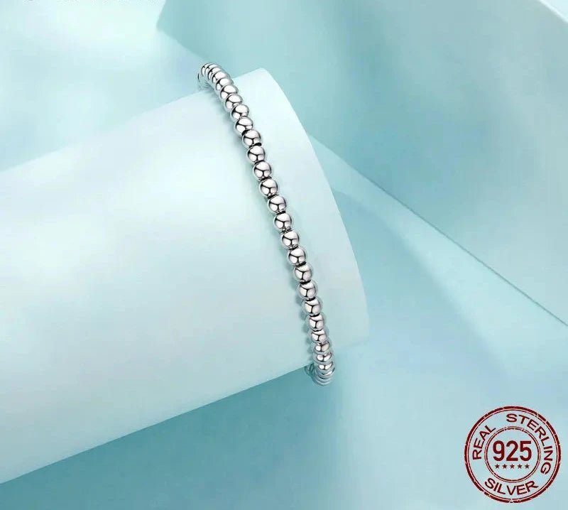 925 Sterling Silver Bead Bracelet for Women White Gold Plated Ball Bracelet Hypoallergenic Bohemian Stackable Bracelet