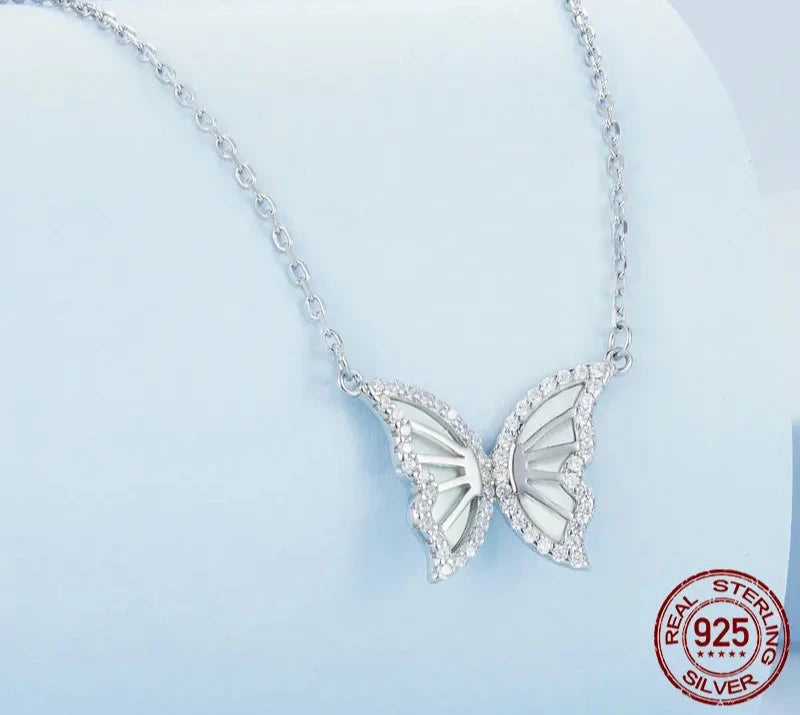 925 Sterling Silver Butterfly Pendant Necklace for Women  Birthday Christmas Gift Pave Setting CZ Fine Jewelry BSN293