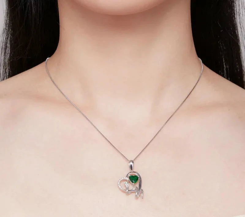 925 Sterling Silver Delicate Green Zircon Heart Pendant Necklace Snake Intertwine Love Neck Chain for Women Fine Jewelry