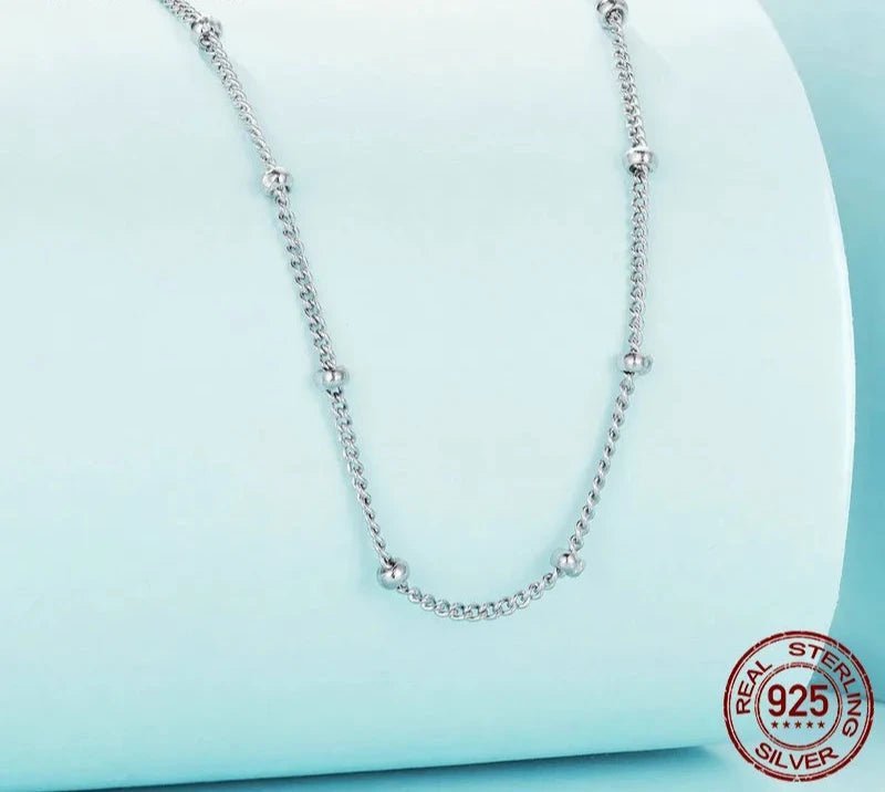 925 Sterling Silver Basic Chain Necklace Collection Box Chain Necklace Bead Chain Link for Women Simple Fine Jewelry