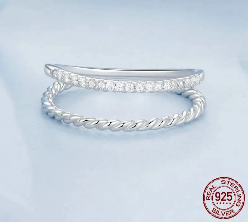 925 Sterling Silver Cubic Zirconia Dual Stacking Rings | White Gold Plated Eternity Band for Women BSR541