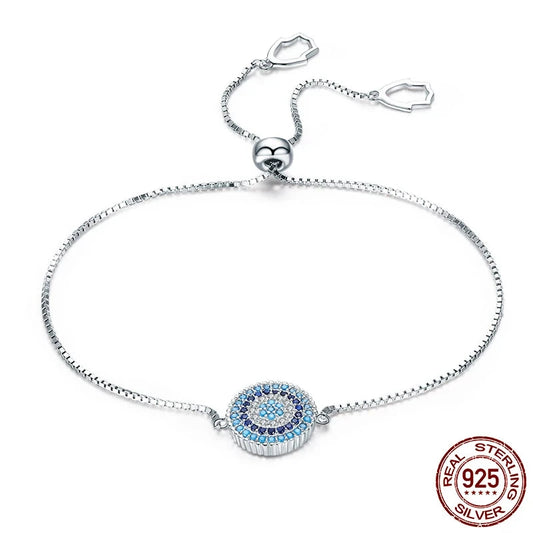 925 Sterling Silver Cubic Zirconia Lucky Eye Adjustable Chain Bracelet