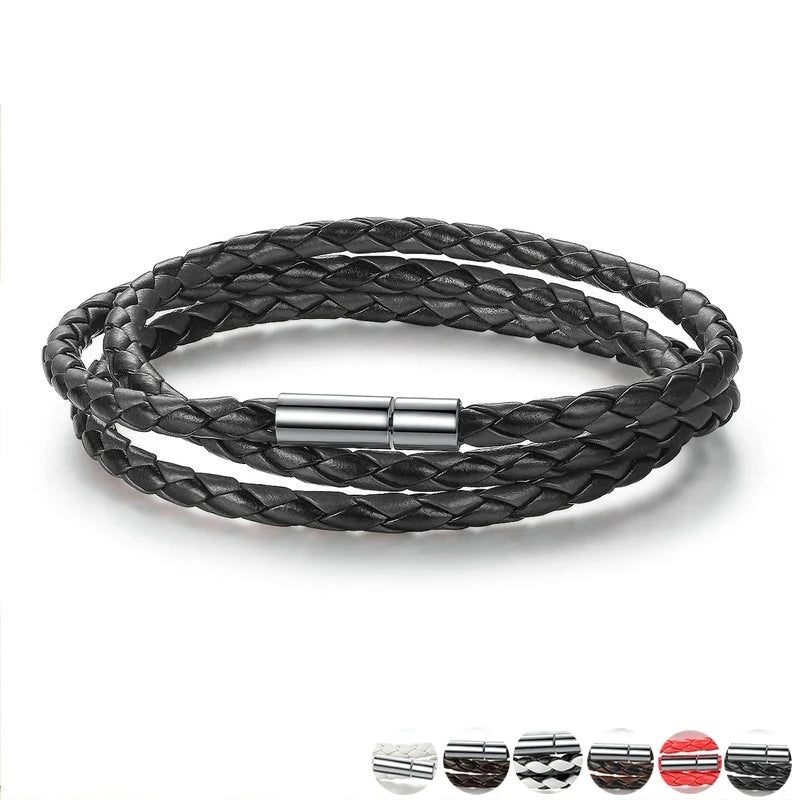 6 Color Wholesale Long Chain Adjustable Magnet Buckle Unisex PU leather Bracelets for Women and Men Fashion Jewelry