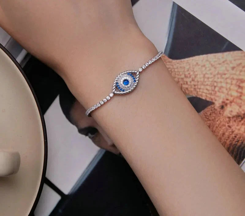 925 Sterling Silver Devil's Eye Tennis Bracelet for Women Shiny Zircon Chain Bracelet Fine Jewelry Gift BSB107