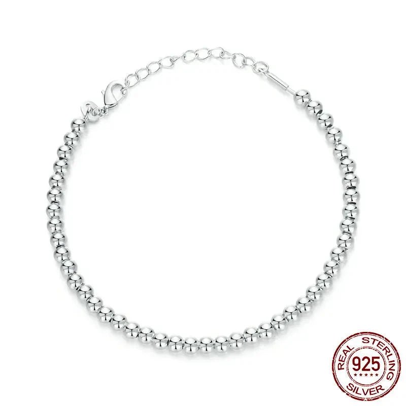 925 Sterling Silver Bead Bracelet for Women White Gold Plated Ball Bracelet Hypoallergenic Bohemian Stackable Bracelet