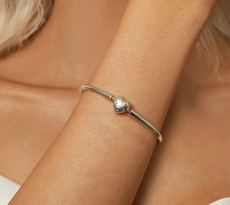 925 Sterling Silver Shiny Starry Bracelet Simple Basic Bangle Bracelet for Women Fine Jewelry 17CM 19CM