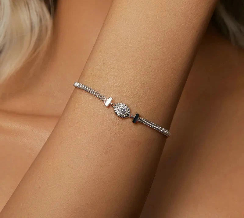 925 Sterling Silver Chic Moissanite Bracelet Retro Braided Silver Lab Diamond Chain Link Women Valentine's Day Jewelry