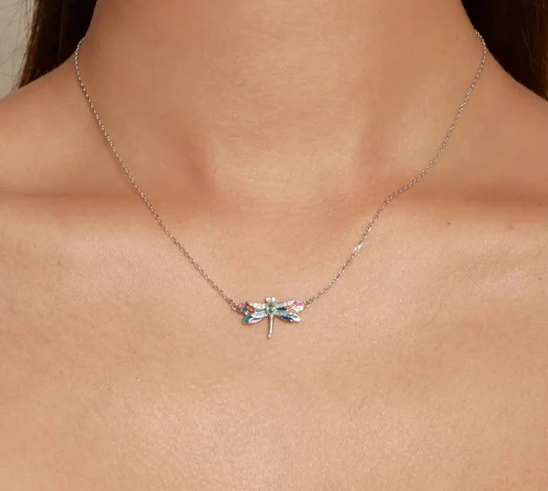 925 Sterling Silver Colorful Enamel Dragonfly Pendant Necklace Dainty Insect Neck Chain for Women Valentine's Day Gift