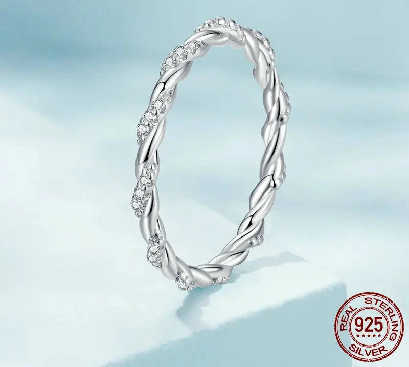 925 Sterling Silver Braided Texture Twisted Eternity Band Stackable Rings Fine Jewelry