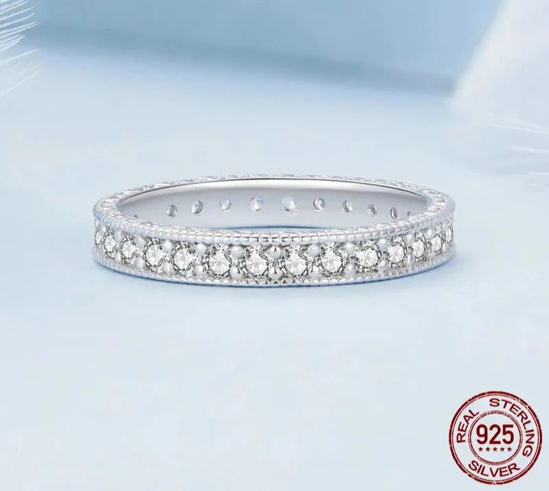 925 Sterling Silver Classic Zircon Engagement Band Promise Bridal Ring Fine Jewelry Gift for Women BSR462