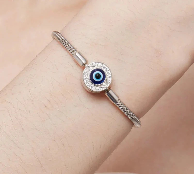 925 Sterling Silver Demon Eye Basic Bracelet Snake Chain Bracelet for Women Charms DIY Pave Setting CZ Fine Jewelry