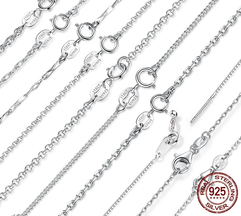 Classic Basic Chain 100% 925 Sterling Silver Lobster Clasp Adjustable Necklace Chain Fashion Jewelry for Women