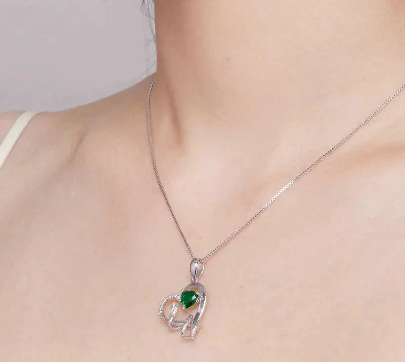 925 Sterling Silver Delicate Green Zircon Heart Pendant Necklace Snake Intertwine Love Neck Chain for Women Fine Jewelry