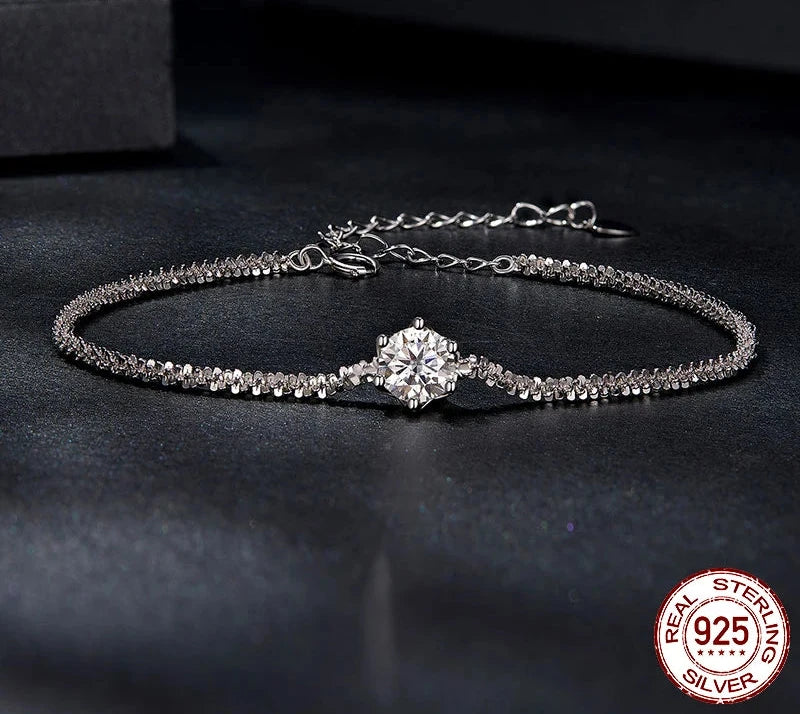 Round White Moissanite Bracelet for Women, 1 Carat Lab Grown Diamond 925 Sterling Silver Elegant Bracelet