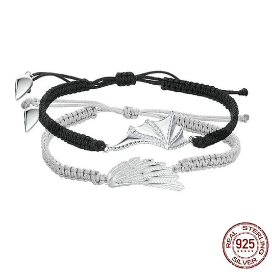 925 Sterling Silver Angel and Demon Lovers' Rope Bracelet for Women Anniversary Valentine's Day Gift Fine Jewelry BSB105