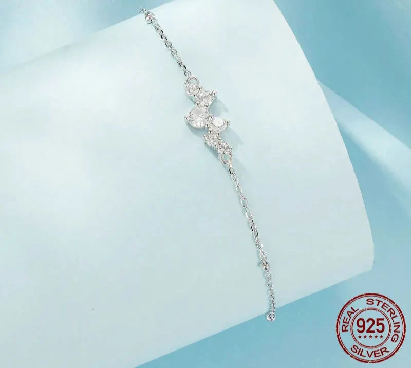 925 Sterling Silver Dainty Starry Chain Bracelets for Women, White Gold Plated Handmade Adjustable Bracelet Birthday Gift