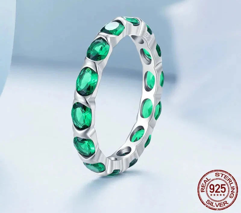 925 Sterling Silver Dazzling Green Spinel Finger Ring for Women Valentine's Day Gift Platinum Plated Fine Jewelry