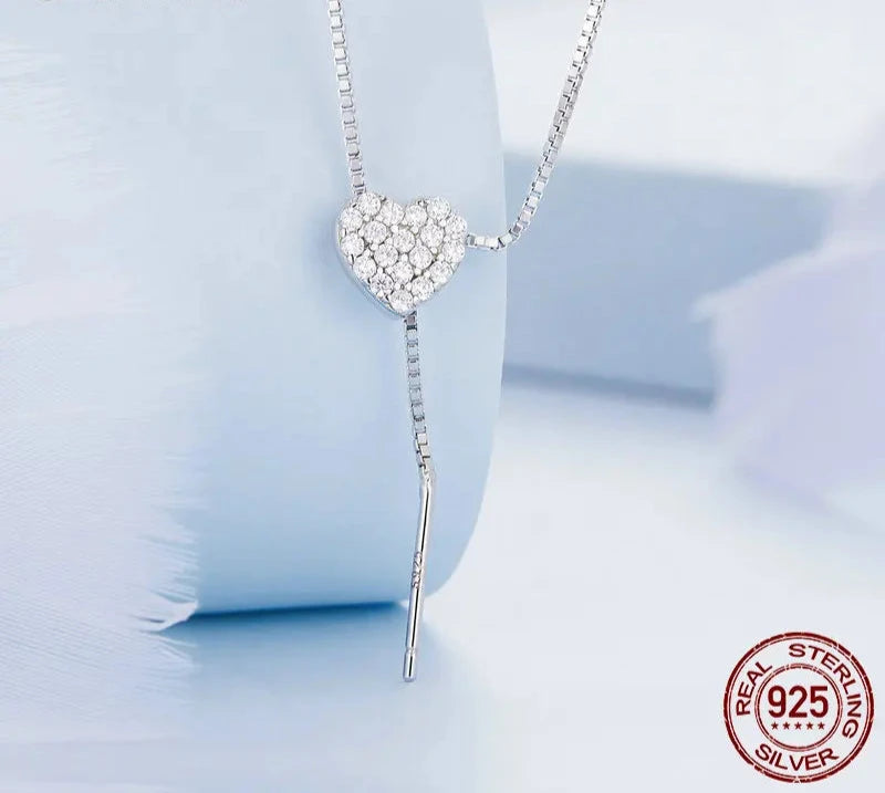 925 Sterling Silver Brilliant Heart Necklace for Women Minimalist Long Box Chain Choker Fine Jewelry Party Gift BSN260